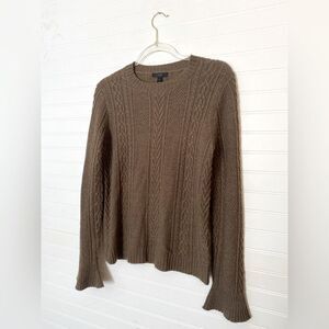 J.Crew Wool Olive Green Cable Knit Flare Sleeve Sweater